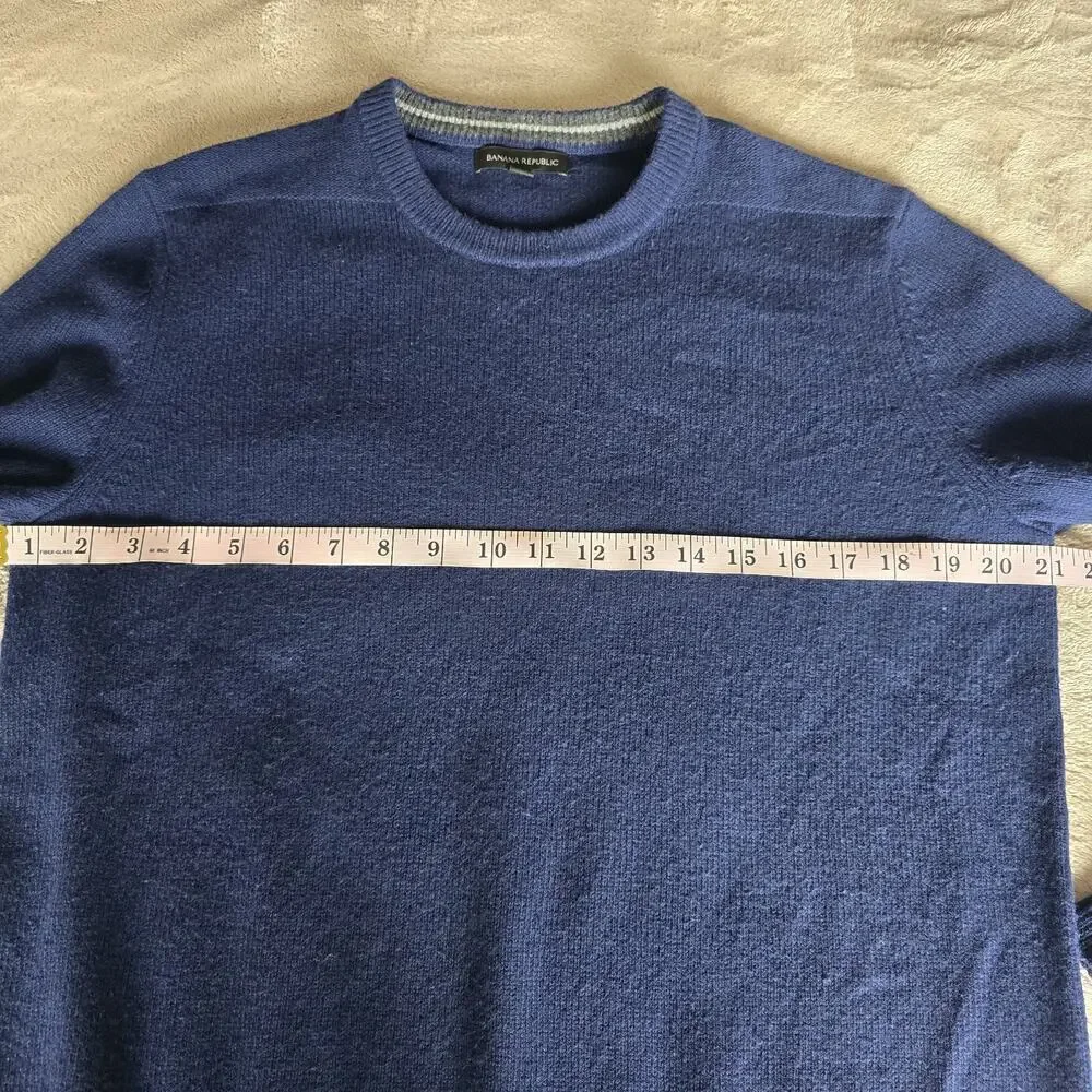 Men's Marino Extra Fine Wool Cotton Blend Navy Blue Crew Neck Long Sleeve Size M